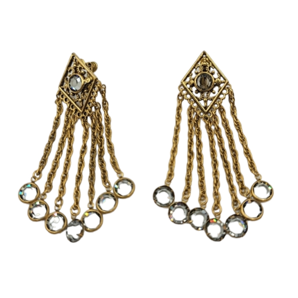 Vtg clip-on dangle rhinestone earrings